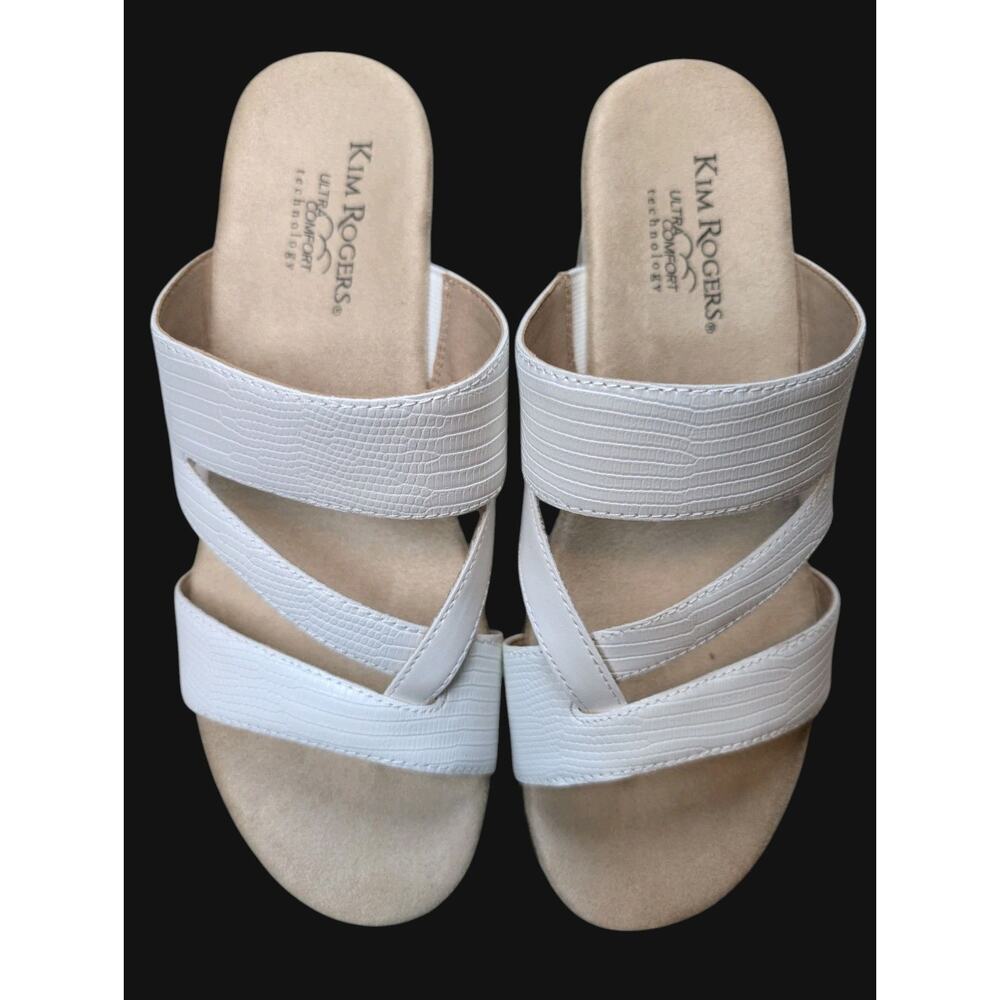NIB Kim Roger’s Krystal White Slip On Ultra Comfort Wedge Sandals 8M Coastal